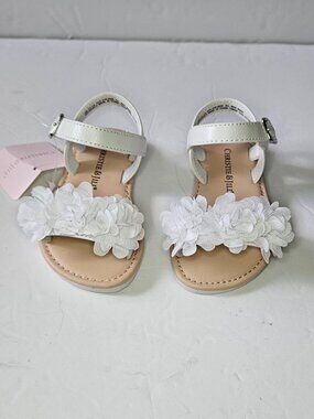 Christie & Jill White Floral Girls Ankle Strap Flat Sandals Toddler Size 5